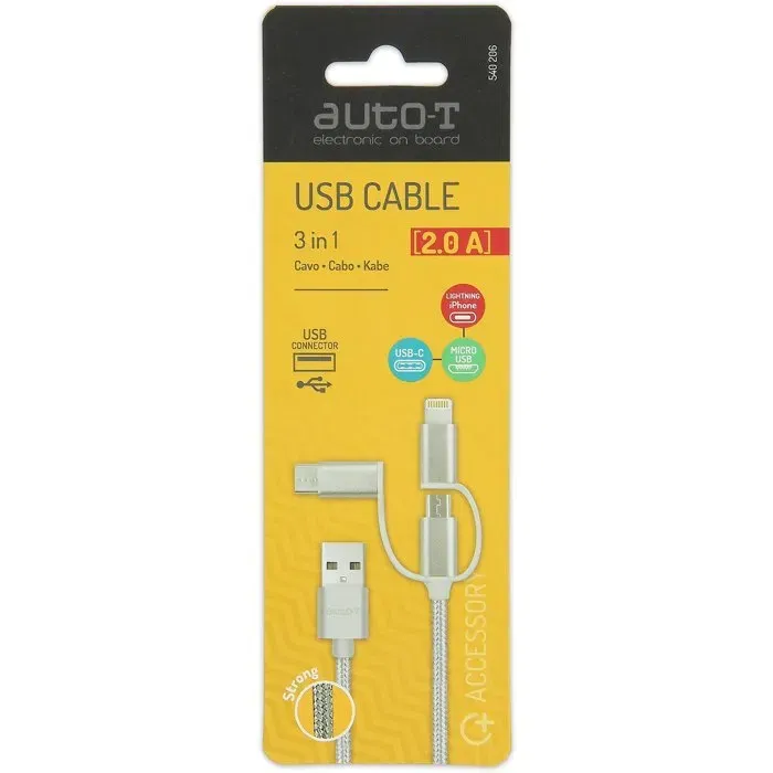 Auto-T Cable 3 en 1 540206 Micro-USB Apple USB-C Auto-T Cable 3 en 1 540206 Micro-USB Apple USB-C