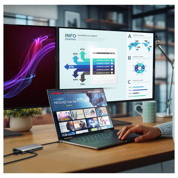 J5create JCD397-N Miniestación de acoplamiento USB-C 4K60 Elite para 3 Monitores, USB 3.2 Gen 1, 10 Gbps, 100W PD, HDMI 2.0, DP 1.4a, Ethernet Gigabit, Aluminio Gris