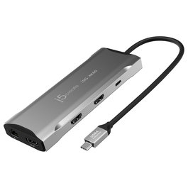 J5create JCD397-N Miniestación de acoplamiento USB-C 4K60 Elite para 3 Monitores, USB 3.2 Gen 1, 10 Gbps, 100W PD, HDMI 2.0, DP 1.4a, Ethernet Gigabit, Aluminio Gris