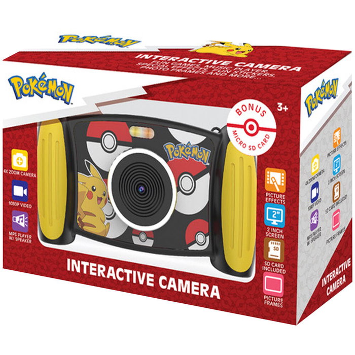 KIDS LICENSING Cámara Interactiva Pokémon - Saca Fotos y Vídeos, Zoom x4, 5MP, Vídeo 1080p, Filtros Divertidos, Reproductor MP3, Tarjeta SD Incluida, Edad +3 Años