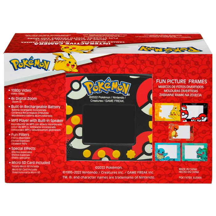 KIDS LICENSING Cámara Interactiva Pokémon - Saca Fotos y Vídeos, Zoom x4, 5MP, Vídeo 1080p, Filtros Divertidos, Reproductor MP3, Tarjeta SD Incluida, Edad +3 Años