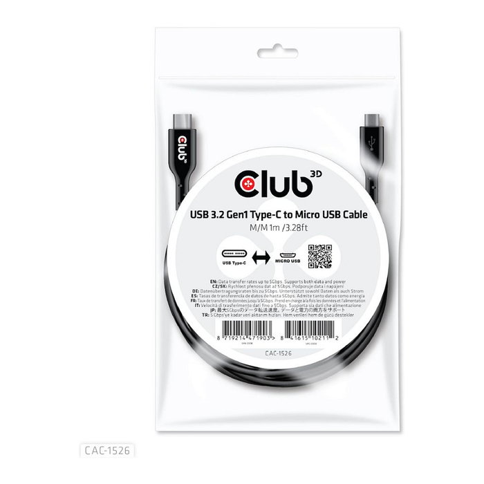 Club3D Cable USB 3.2 Gen 1 Tipo C a Micro USB CAC-1526 1m Negro Club3D Cable USB 3.2 Gen 1 Tipo C a Micro USB CAC-1526 1m Negro