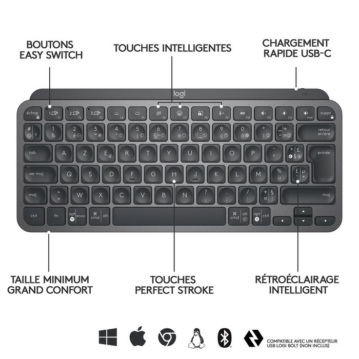 Logitech MX Keys Mini Teclado Inalámbrico con Retroiluminación Grafito QWERTY Inglés Reino Unido Logitech MX Keys Mini Teclado Inalámbrico con Retroiluminación Grafito QWERTY Inglés Reino Unido