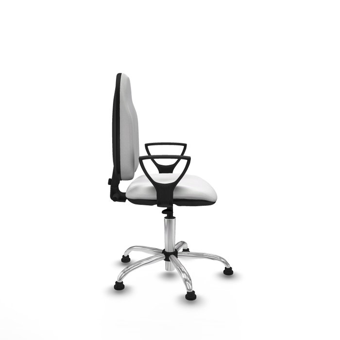 Silla de oficina Algarra con mecanismo Contacto permanente básico tapizada con Tela color Blanco. Equipada con Base cromada, Brazos fijosy Topes
