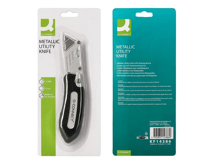 Q-connect XD-925 Cuter Metálico Ancho Plegable con Mango Antideslizante Cuchilla 19 mm Blister 1 Unidad