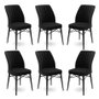 Hanah Home Juego de 6 Sillas Flex Negro, Marco Metal, Tela Babyface, Patas Madera, Comedor Elegante