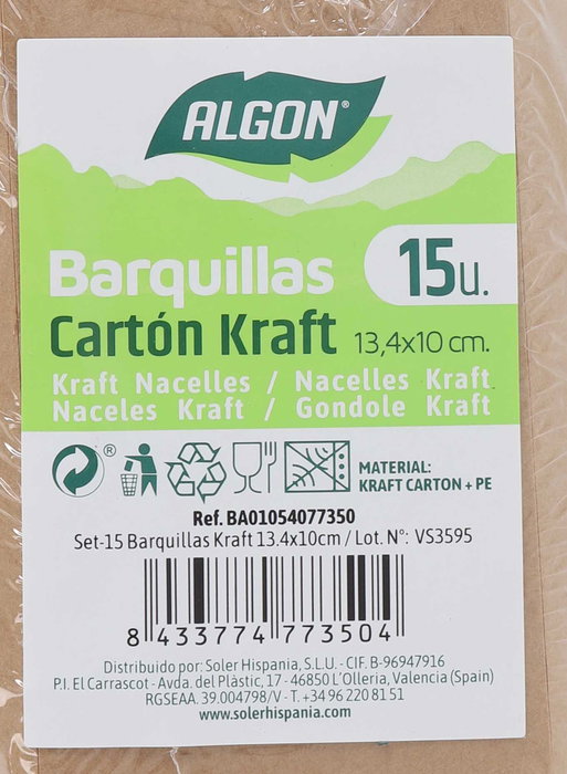 Algon Set 15 Barquillas Kraft 13.4 cm x 10 cm (24 Unidades)