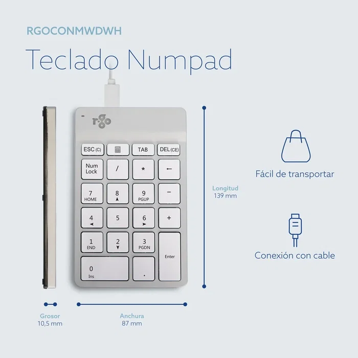 R-Go Tools Numpad Break RGOCONMWDWH Blanco
