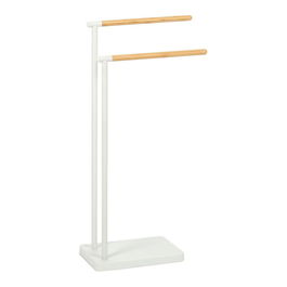 Andrea House Toallero Pie Blanco Metal Bambú 30x20x78cm BA72128