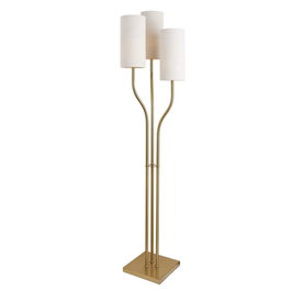 DKD Home Decor Lámpara de Pie Moderna con 3 Pantallas, Dorado y Crudo, 40x40x173 cm, Hierro y Lino, Incluye Bombillas E27