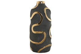 DKD Home Decor Jarrón de Gres Abstracto Rugoso Gris y Dorado