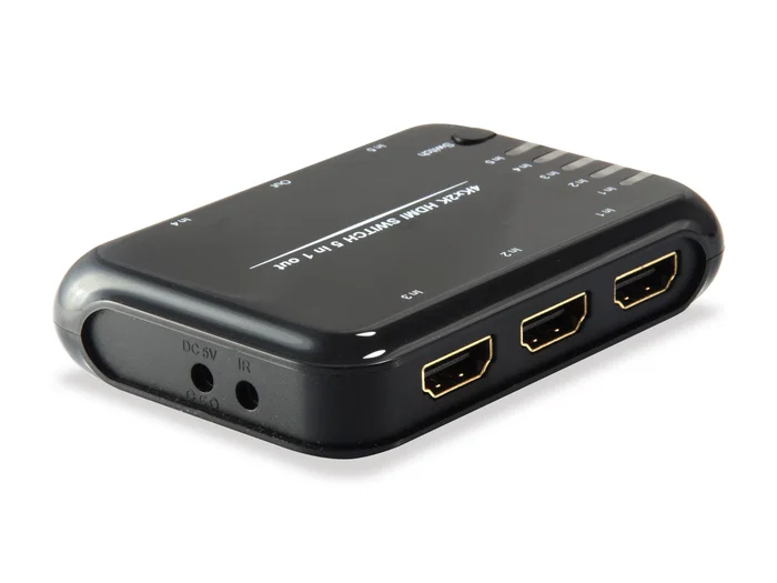 Equip 332722 Conmutador/Interruptor HDMI 5 Entradas 1 Salida, HDMI v1.4a 4K con Audio 7.1 DTS-HD Dolby TrueHD, Negro, Incluye Mando a Distancia