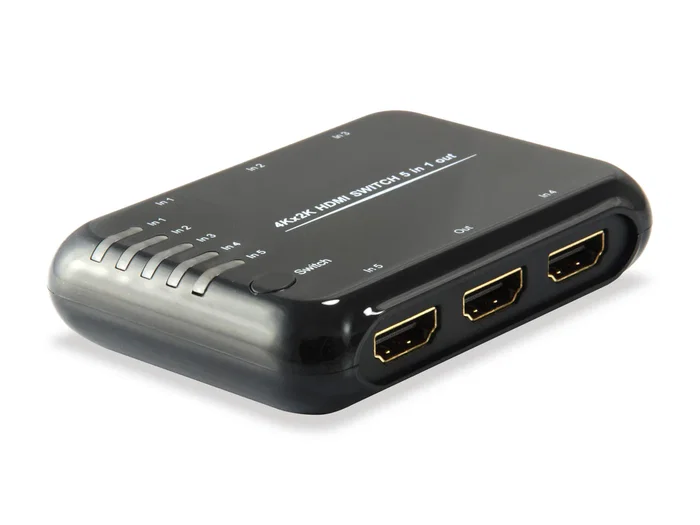 Equip 332722 Conmutador/Interruptor HDMI 5 Entradas 1 Salida, HDMI v1.4a 4K con Audio 7.1 DTS-HD Dolby TrueHD, Negro, Incluye Mando a Distancia
