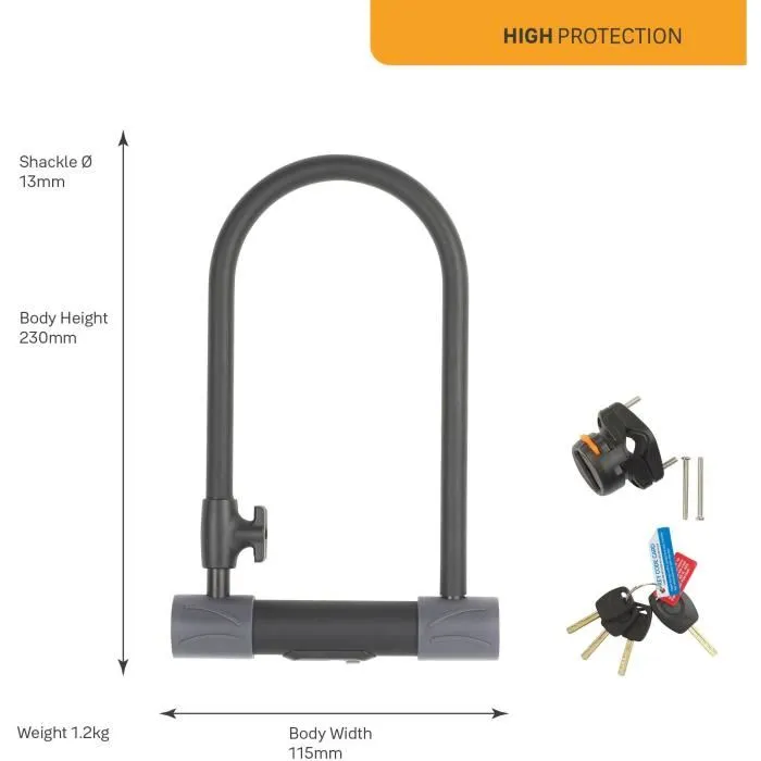 Yale Cerradura U de Seguridad Bicicleta ATV Certificación Secure Silver 230x115x13mm