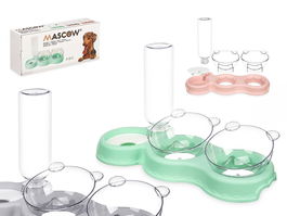 Mascow Comedero Plástico Doble Bebedero Surtidos 38x23x16.5 cm Gris Rosa Verde Capacidad 500ml (Set de 12)