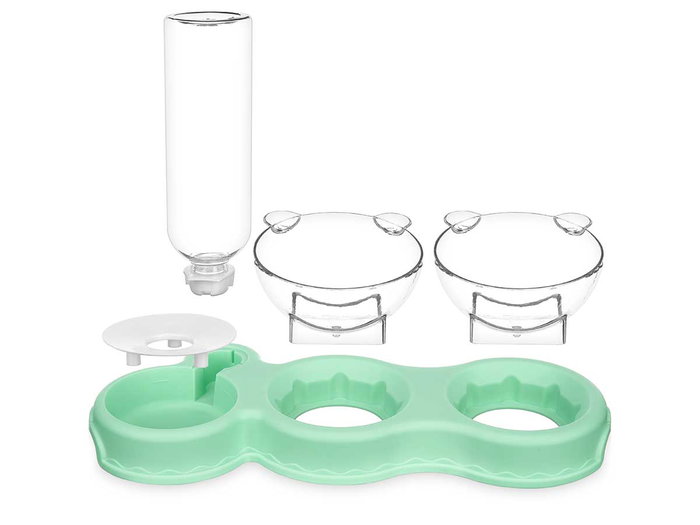 Mascow Comedero Plástico Doble Bebedero Surtidos 38x23x16.5 cm Gris Rosa Verde Capacidad 500ml (Set de 12)