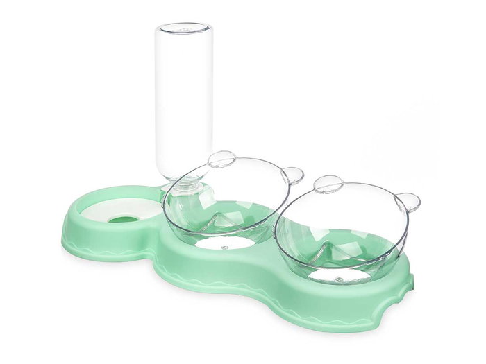 Mascow Comedero Plástico Doble Bebedero Surtidos 38x23x16.5 cm Gris Rosa Verde Capacidad 500ml (Set de 12)