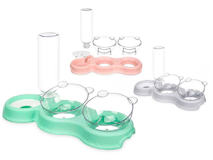 Mascow Comedero Plástico Doble Bebedero Surtidos 38x23x16.5 cm Gris Rosa Verde Capacidad 500ml (Set de 12)