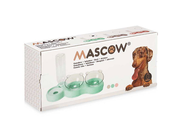 Mascow Comedero Plástico Doble Bebedero Surtidos 38x23x16.5 cm Gris Rosa Verde Capacidad 500ml (Set de 12)