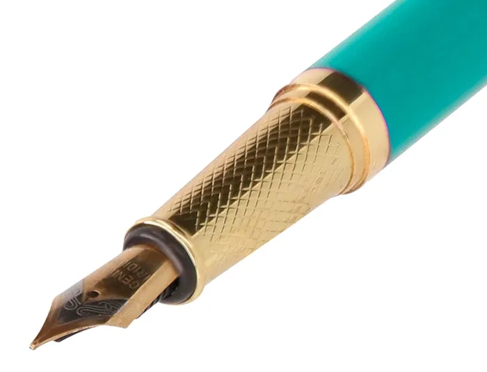 Belius Pluma Soirée Art Deco Turquesa y Dorado Tinta Azul Caja de Diseño