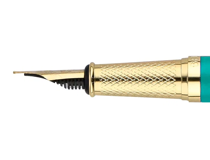 Belius Pluma Soirée Art Deco Turquesa y Dorado Tinta Azul Caja de Diseño