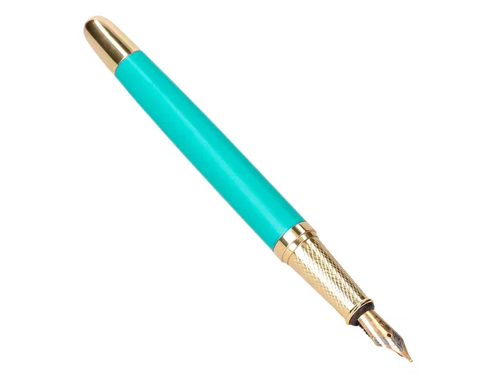 Belius Pluma Soirée Art Deco Turquesa y Dorado Tinta Azul Caja de Diseño