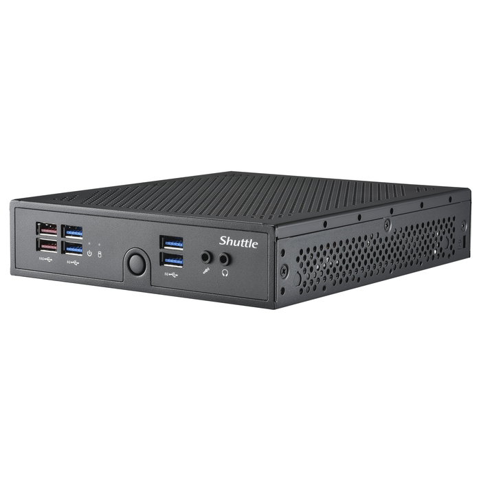 Shuttle Computer Barebone XPC Slim DS50U Mini PC, Intel Celeron 7305, DDR5, 2x M.2, 1x SATA, HDMI, DP, VGA, Black, 90W