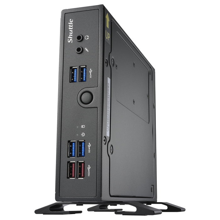 Shuttle Computer Barebone XPC Slim DS50U Mini PC, Intel Celeron 7305, DDR5, 2x M.2, 1x SATA, HDMI, DP, VGA, Black, 90W