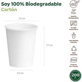 Maxi products Vaso Cartón Biodegradable 200Cc Blanco Pack 25 Ud Ecológico Take Away