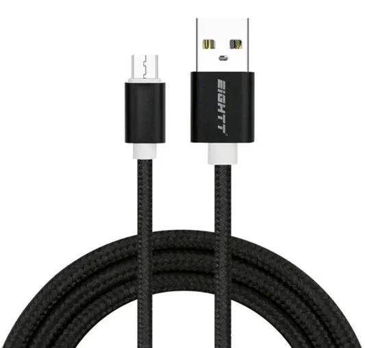 Eightt ECM-1B-2M Cable USB 2.0 de 2m, USB A a Micro USB B Macho, Negro con Forro Trenzado de Nylon