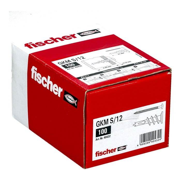 Fischer Gipskartondübel Metall GKM 12 con tornillo, color plata, 100 unidades