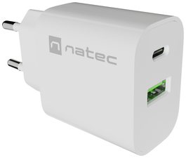 Natec Ribera Cargador de red 20W con 1x USB-A y 1x USB-C, Blanco