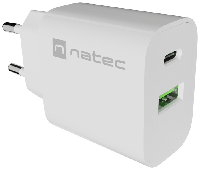 Natec Ribera Cargador de red 1x USB-A + 1x USB-C Blanco