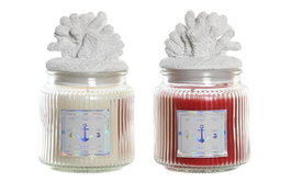DKD Home Decor Vela de Cristal Coral 430g Surtido de 2 Unidades