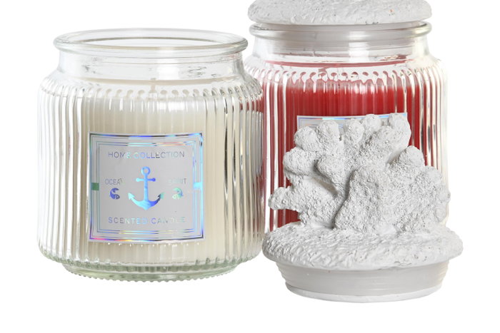 DKD Home Decor Vela de Cristal Coral 430g Surtido de 2 Unidades