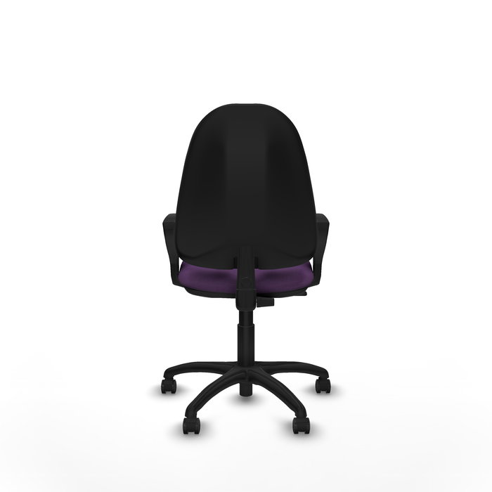 Silla de oficina Algarra con mecanismo Contacto permanente básico tapizada con Tela color Morado. Equipada con Base poliamida negra, Brazos fijos y Ruedas de parqué Silla de oficina Algarra con mecanismo Contacto permanente básico tapizada con Tela color Morado. Equipada con Base poliamida negra, Brazos fijos y Ruedas de parqué