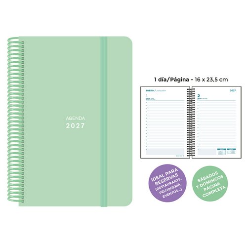 SENFORT Agenda Anual 2027 Pastel con Espiral Verde SENFORT Agenda Anual 2027 Pastel con Espiral Verde