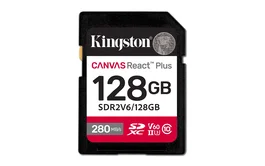 Kingston Tarjeta de Memoria SDXC Canvas React Plus 128GB, UHS-II, Clase 10, V60, U3, Velocidad Lectura 280MB/s, Escritura 100MB/s, para Cámaras Profesionales 4K