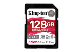 Kingston Tarjeta de Memoria SDXC Canvas React Plus 128GB, UHS-II, Clase 10, V60, U3, Velocidad Lectura 280MB/s, Escritura 100MB/s, para Cámaras Profesionales 4K