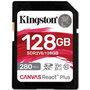 Kingston Tarjeta de Memoria SDXC Canvas React Plus 128GB, UHS-II, Clase 10, V60, U3, Velocidad Lectura 280MB/s, Escritura 100MB/s, para Cámaras Profesionales 4K