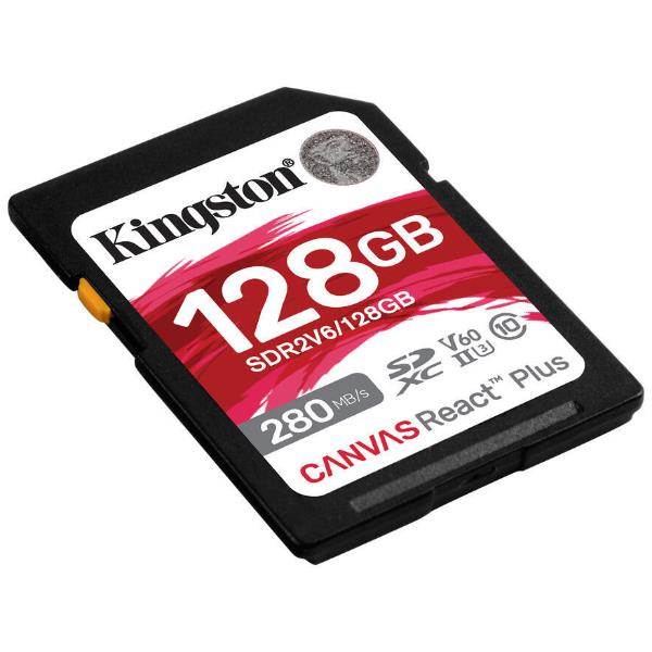 Kingston Tarjeta de Memoria SDXC Canvas React Plus 128GB, UHS-II, Clase 10, V60, U3, Velocidad Lectura 280MB/s, Escritura 100MB/s, para Cámaras Profesionales 4K