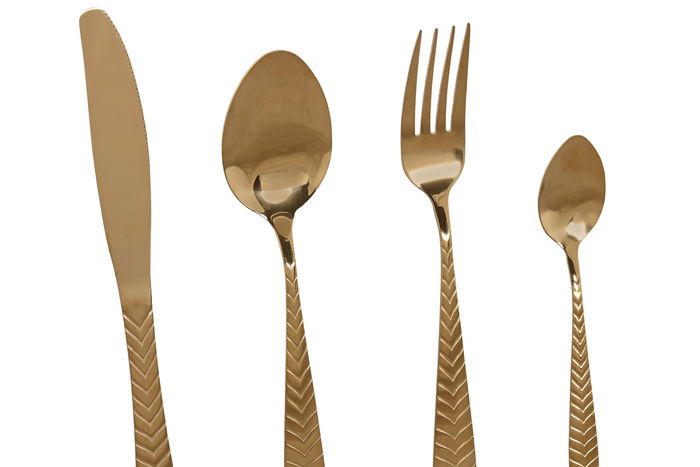 DKD Home Decor Cubertería Basicos Dorado 0.4 x 22.5 x 2 cm Set de 16 Piezas