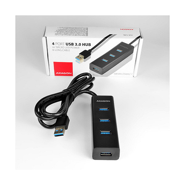 Axagon HUE-S2BL Hub USB-A con 4 puertos USB 3.0 y alimentación externa, 1,2 m