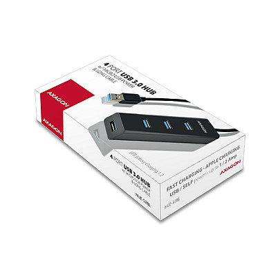 Axagon HUE-S2BL Hub USB-A con 4 puertos USB 3.0 y alimentación externa, 1,2 m