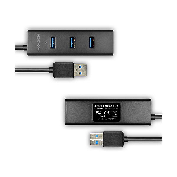 Axagon HUE-S2BL Hub USB-A con 4 puertos USB 3.0 y alimentación externa, 1,2 m