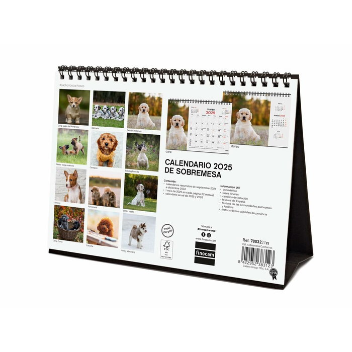 Finocam Calendario De Sobremesa Para Escribir S-210x150 mm Imágenes Cachorros 2025, Espiral Doble, Temáticas Variadas
