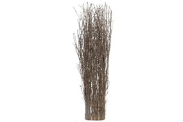 DKD Home Decor Lámpara de pie de Mimbre y Paulownia Marrón Oscuro