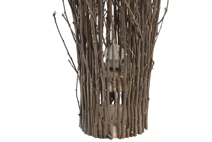 DKD Home Decor Lámpara de pie de Mimbre y Paulownia Marrón Oscuro