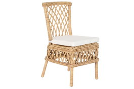 DKD Home Decor Silla de Ratán con Cojín en Natural y Blanco