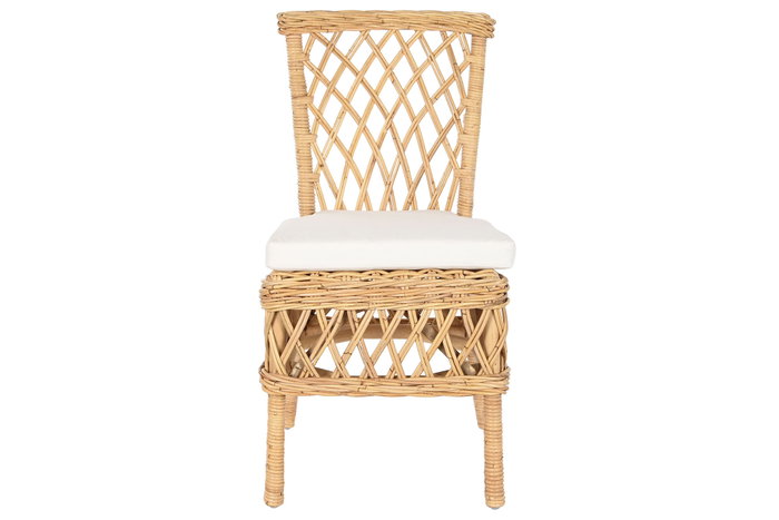 DKD Home Decor Silla de Ratán con Cojín en Natural y Blanco